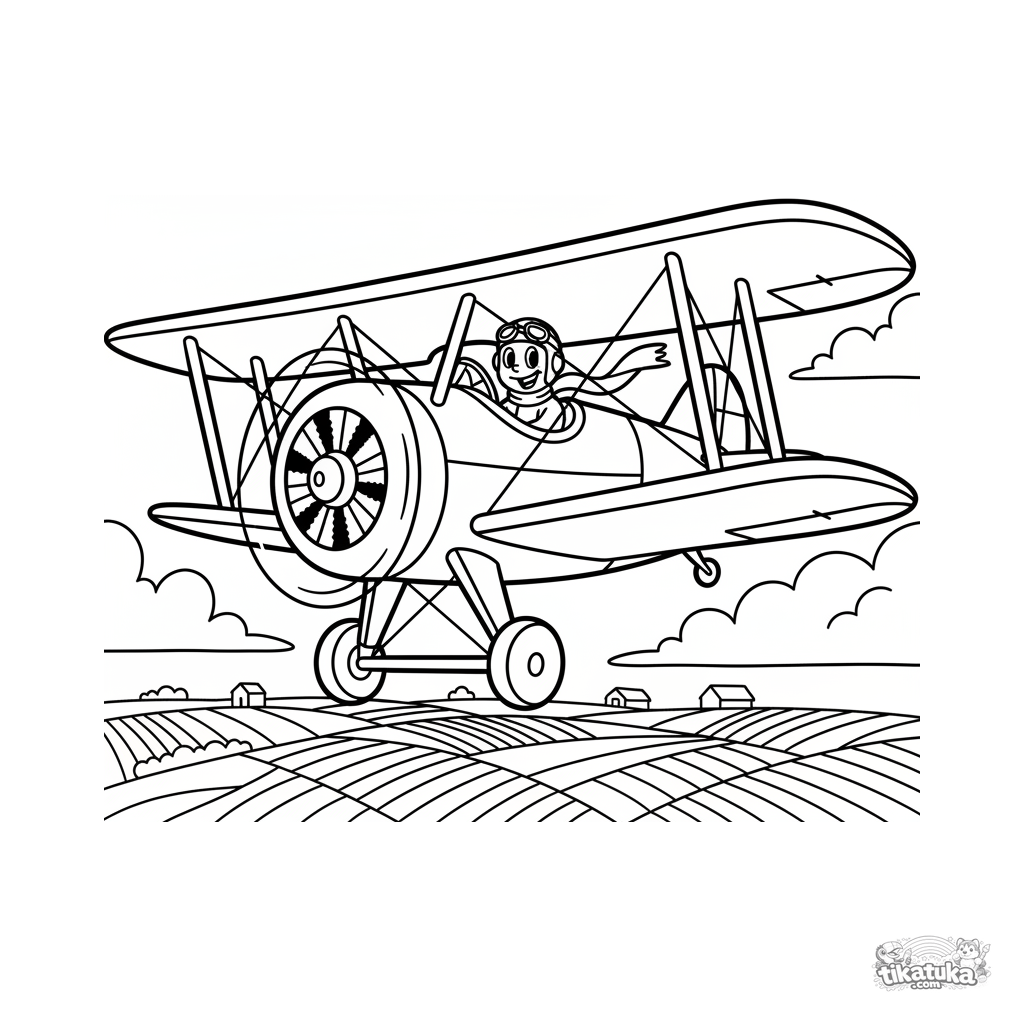 Vintage Biplane Over Patchwork Fields