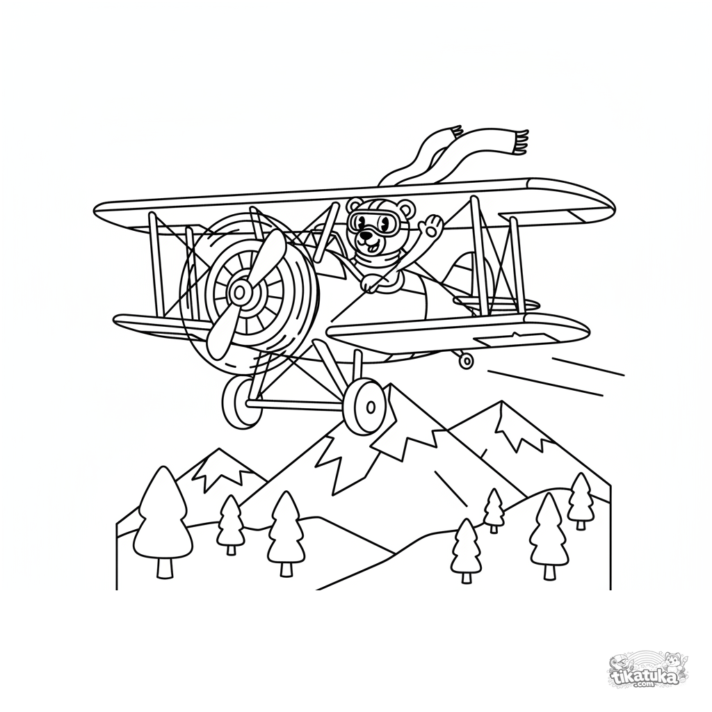 Vintage Biplane Over Mountains