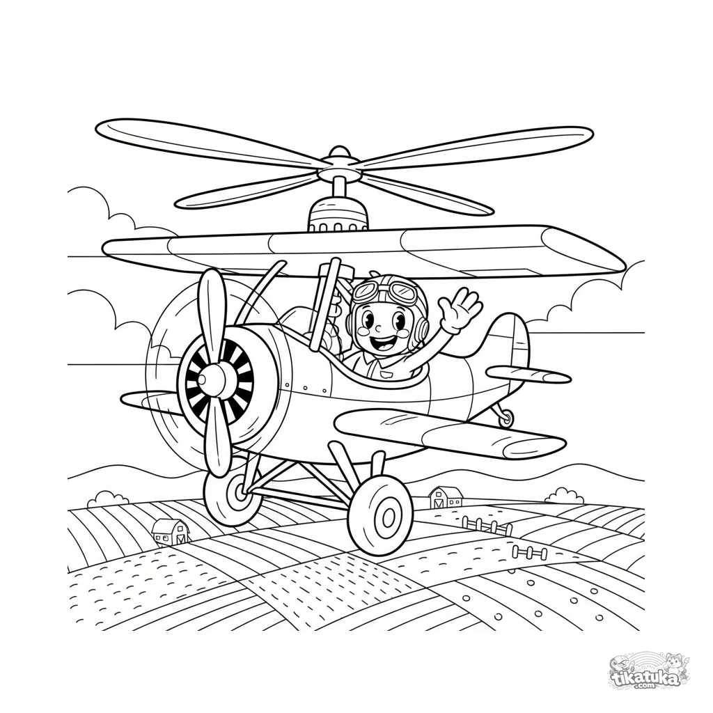 Vintage Autogyro Over Patchwork Fields