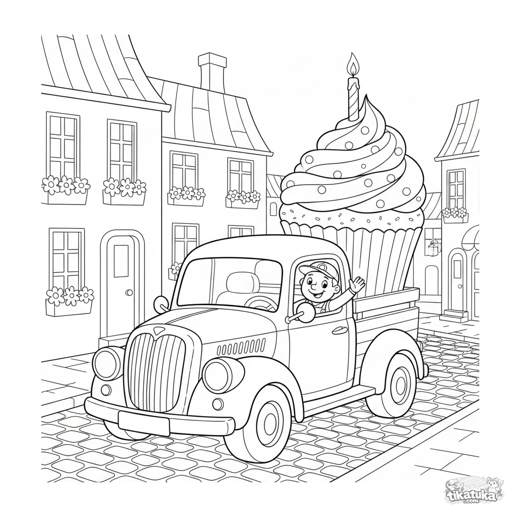 Vintage Delivery Truck Carrying Giant Cupcake