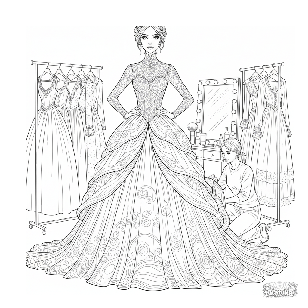 Vintage Ball Gown on Runway Stage Backstage