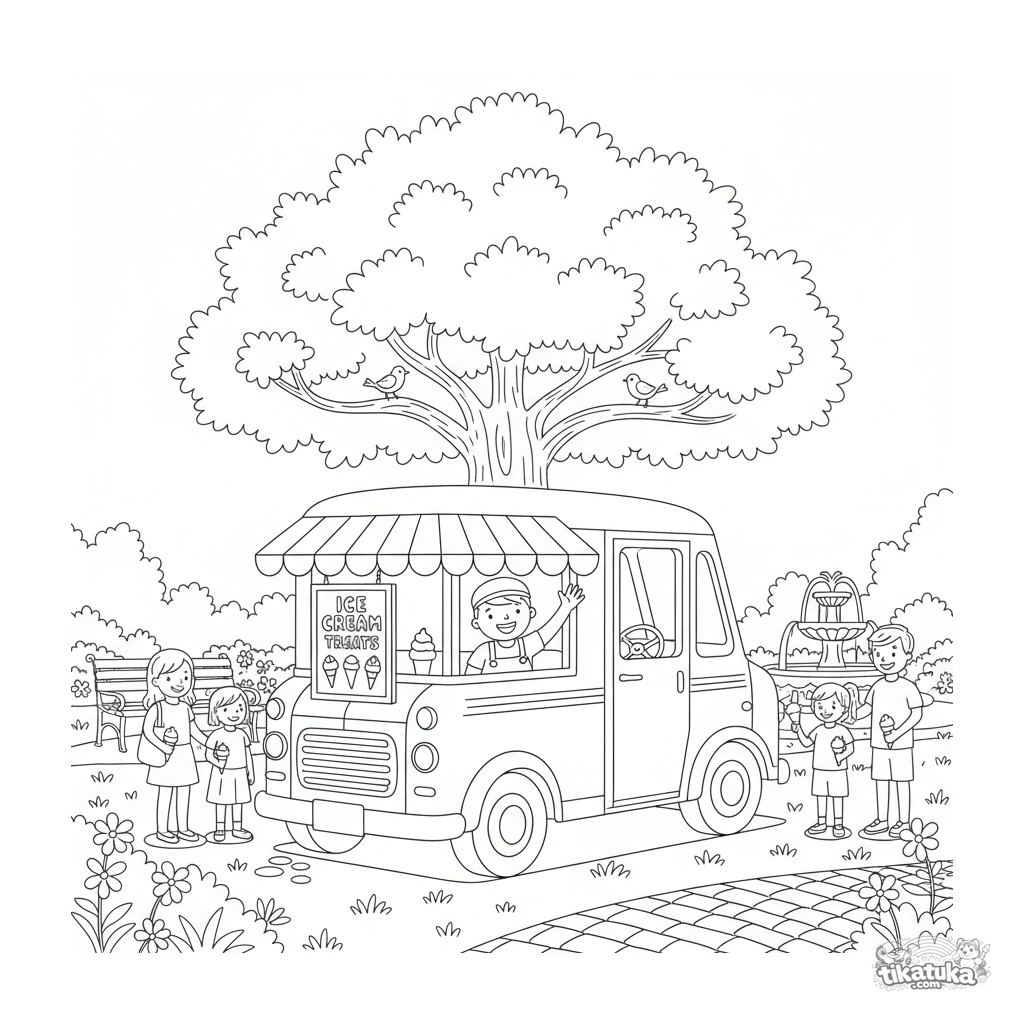 Vintage Ice Cream Truck in City Park