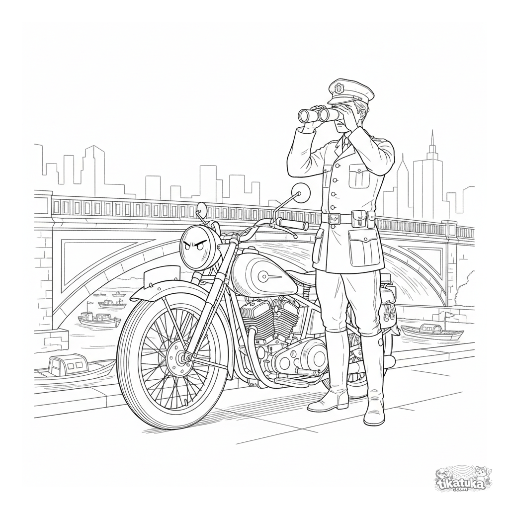 Vintage Police Motorcycle on Bridge Patrol