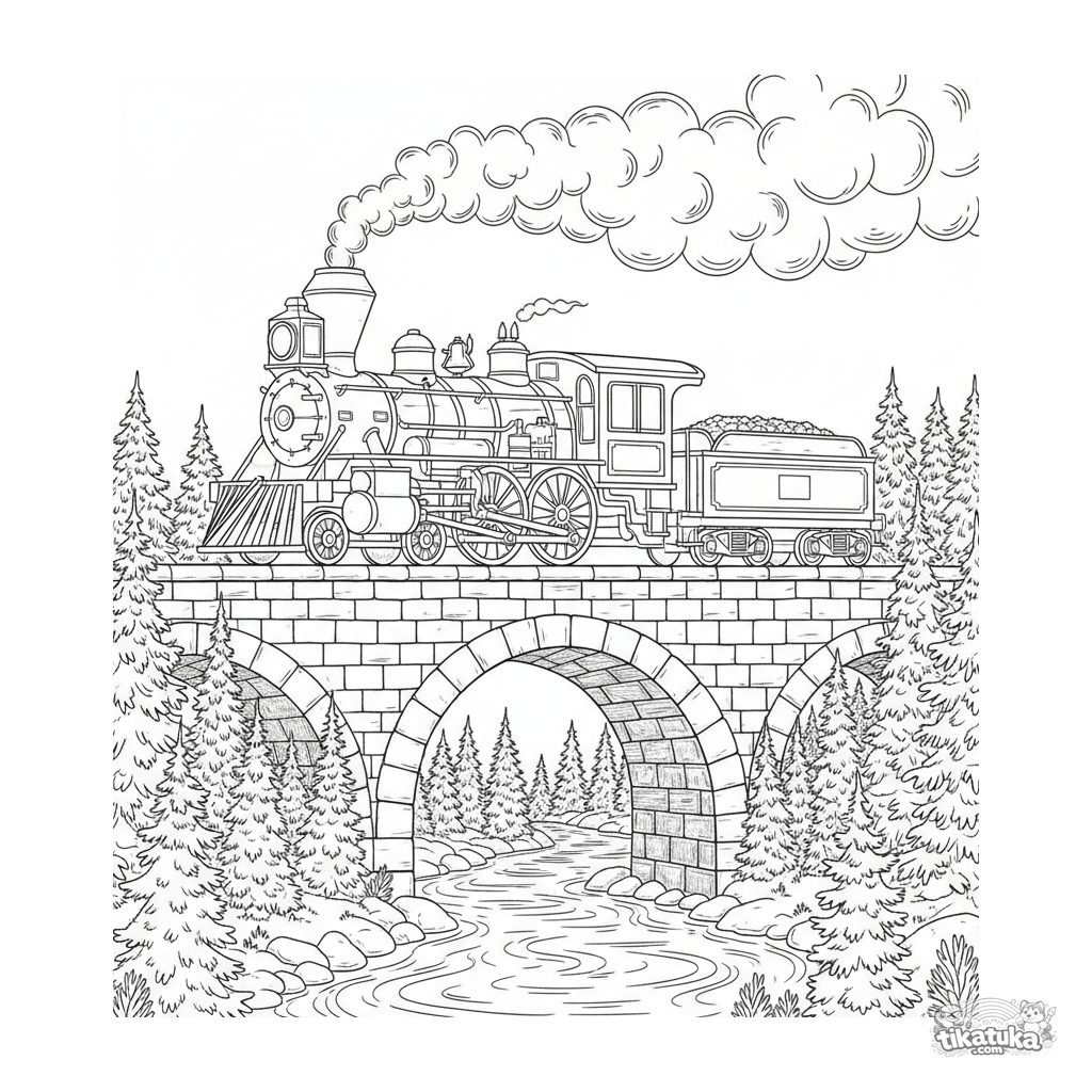 Steam Locomotive on Stone Bridge