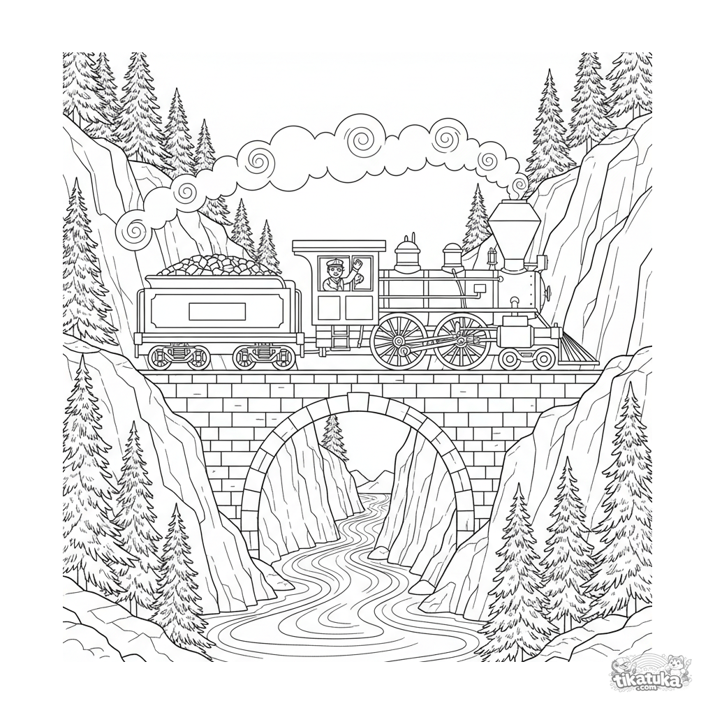 Steam Locomotive Crossing Stone Bridge