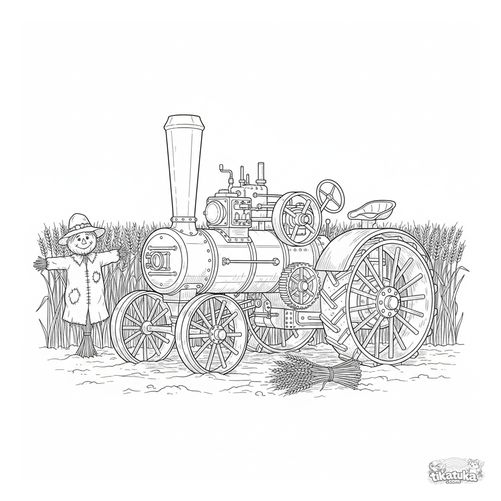 Vintage Steam Tractor in Wheat Field