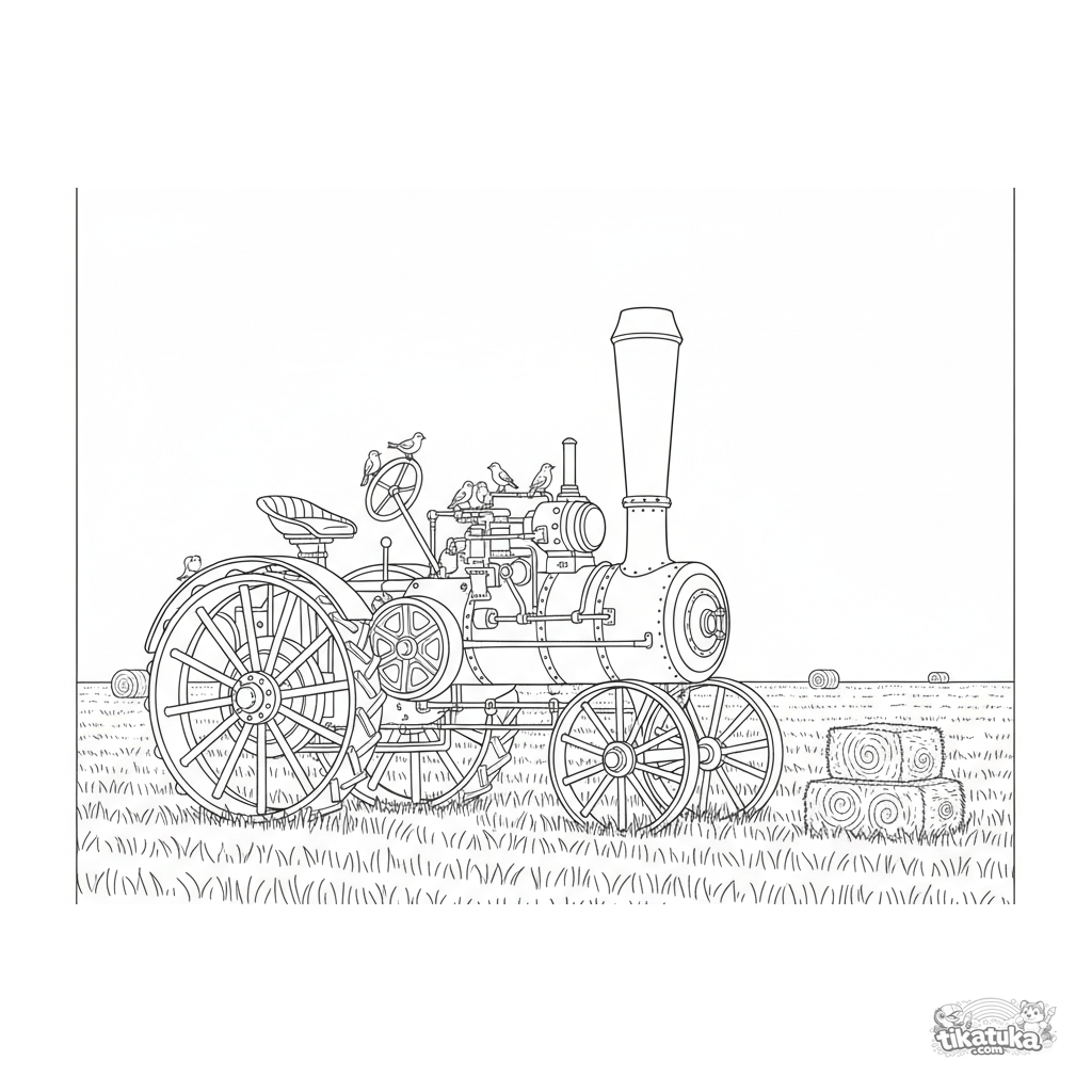 Vintage Steam Tractor with Wooden Wheels in Hayfield