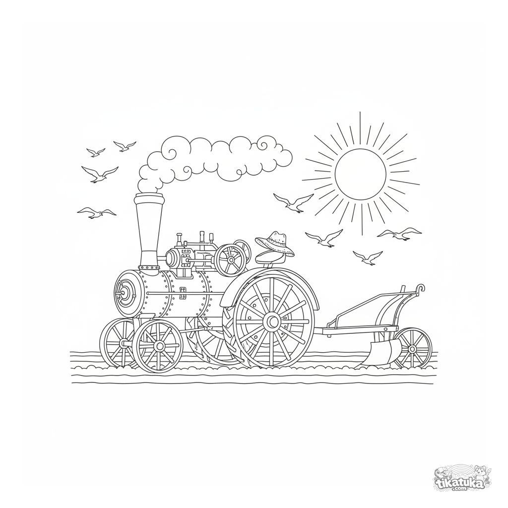 Vintage Steam Tractor Plowing at Dawn