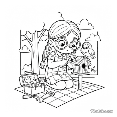 Girl Building a Birdhouse