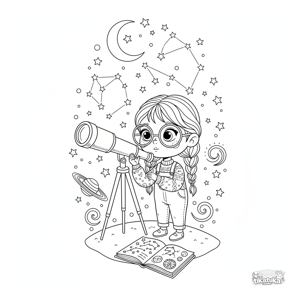 Young Astronomer Girl with Telescope