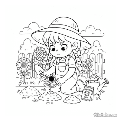 Girl Planting Sunflowers