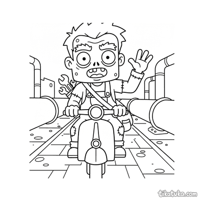 Zombie Mechanic on Scooter in Sewer